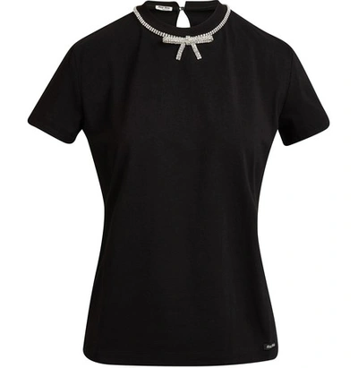 Shop Miu Miu Bow T-shirt In Black