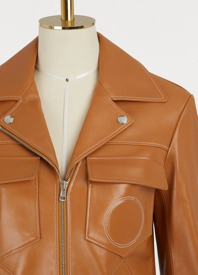 Shop Chloé Leather Jacket In Auburn Brown