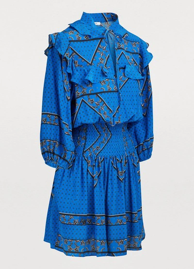 Shop Ganni Cloverdale Silk Skirt In Lapis Blue