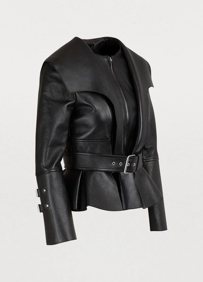 Shop Alexander Mcqueen Leather Peplum Jacket In 1000 Black