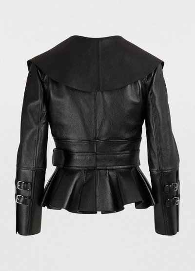 Shop Alexander Mcqueen Leather Peplum Jacket In 1000 Black