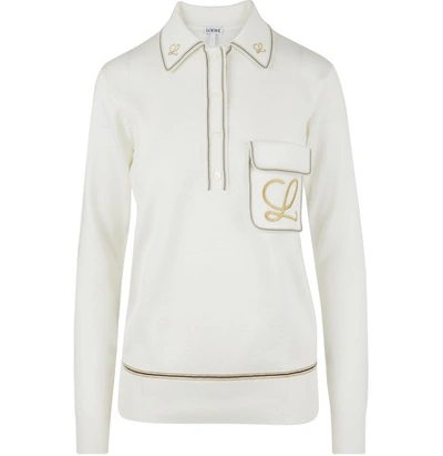 Shop Loewe Embroidered Polo Neck Jumper. In Écru