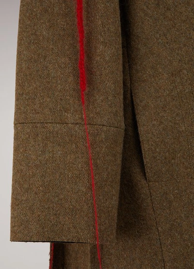 Shop Maison Margiela Wool Coat With Crochet Details In Olive Green
