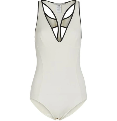 Shop Stella Mccartney Cut Out Swimsuit In Cream And Black