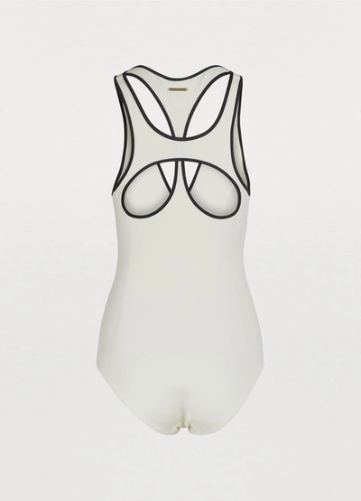 Shop Stella Mccartney Cut Out Swimsuit In Cream And Black