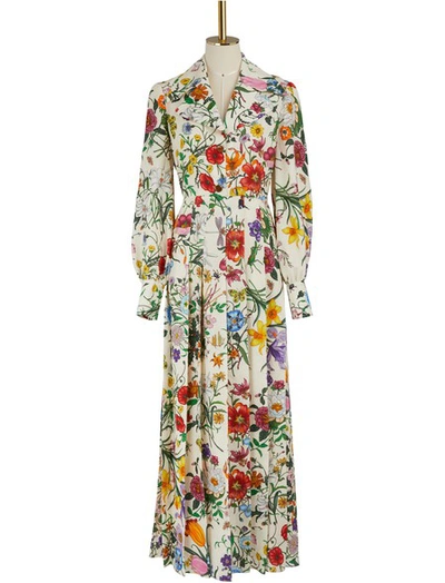 Shop Gucci Flora Linen Dress In Multi