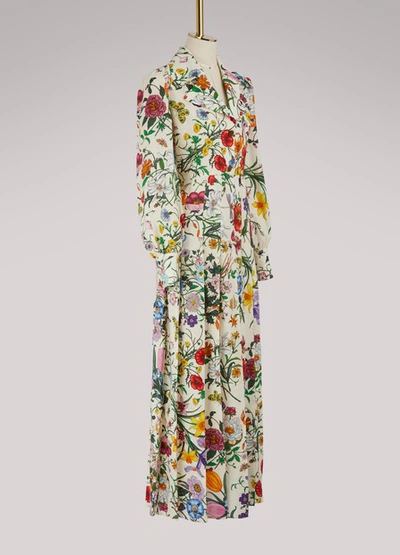 Shop Gucci Flora Linen Dress In Multi