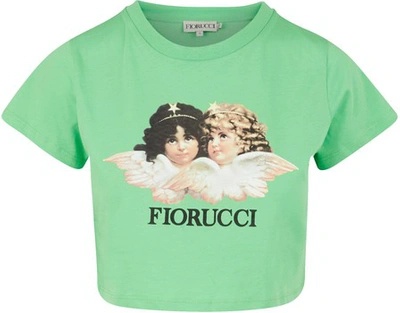 Shop Fiorucci Vintage Angels Cropped T-shirt In Green