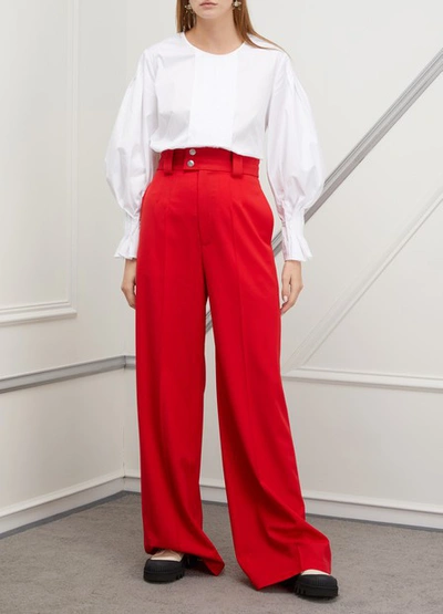 Shop Proenza Schouler Wool Wide Leg Pants In 00842 Cherry