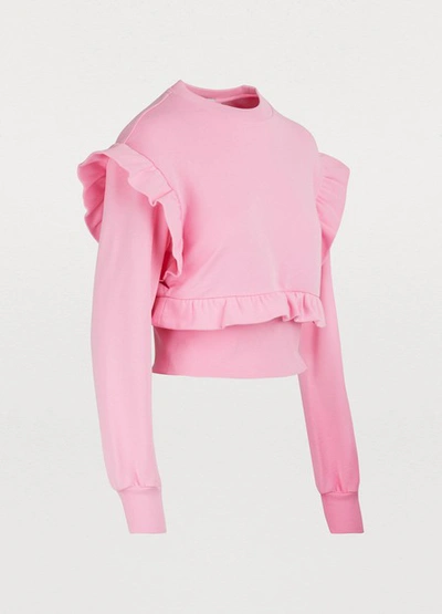 Shop Msgm Cropped Ruffled Sweater In Pink