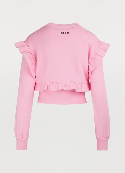 Shop Msgm Cropped Ruffled Sweater In Pink