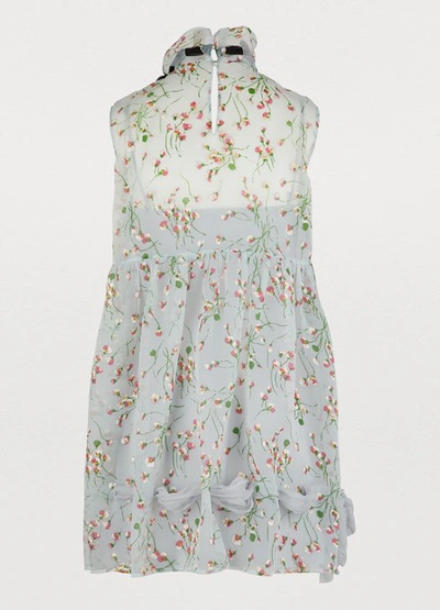 Shop Miu Miu Flower Print Dress In Light Blue