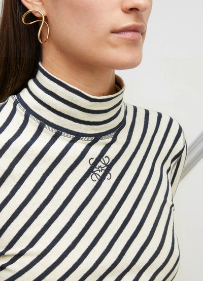 Shop Loewe Long-sleeved Striped Top In Navy / White