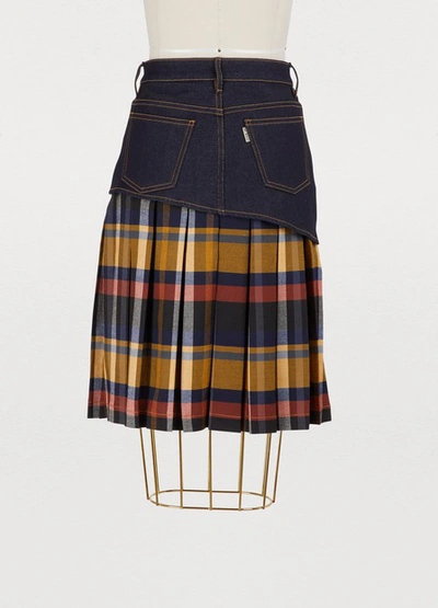 Shop Jour/né Pleated Check Print Denim Skirt In Mustard