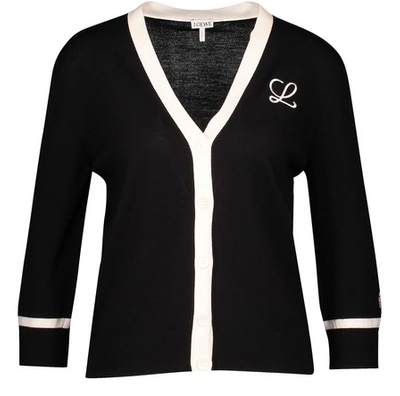 Shop Loewe Embroidered Cardigan In Black