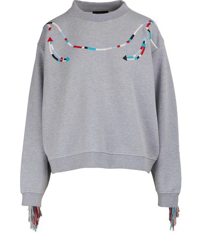 Shop Alanui Fringed Sweatshirt In Grey Mélange