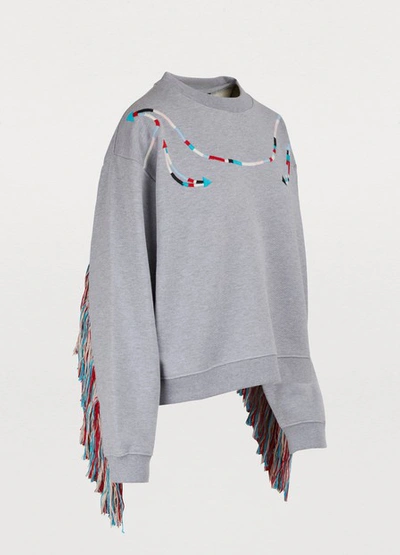 Shop Alanui Fringed Sweatshirt In Grey Mélange