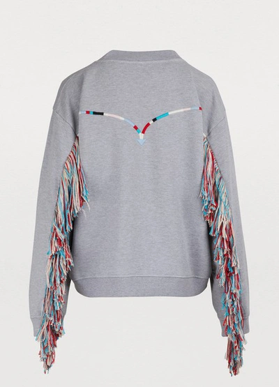 Shop Alanui Fringed Sweatshirt In Grey Mélange