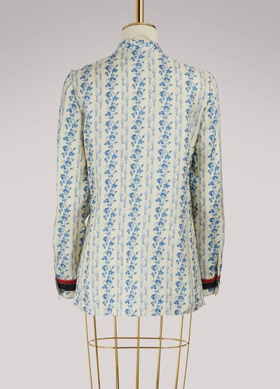 Shop Gucci New Buds Sequence Silk Shirt In Ivory/blue