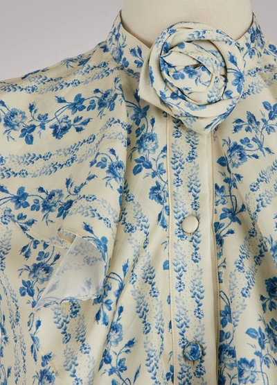Shop Gucci New Buds Sequence Silk Shirt In Ivory/blue