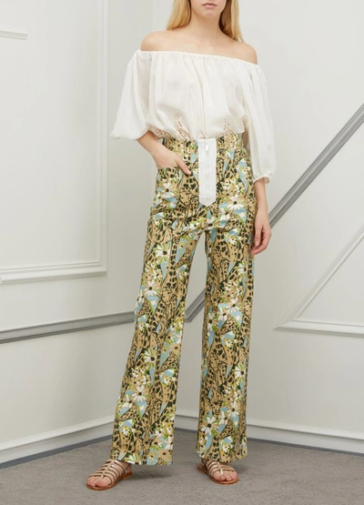 Shop Miu Miu Printed Giraffe Jeans In Light Green