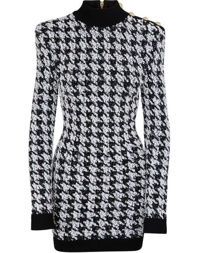 Shop Balmain Houndstooth Dress In Eab Noir/blanc