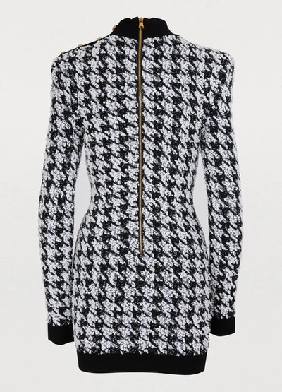 Shop Balmain Houndstooth Dress In Eab Noir/blanc