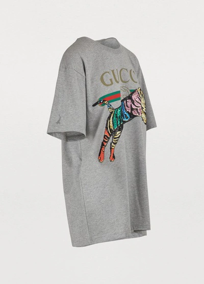 Shop Gucci Tiger Patch T-shirt In Grey