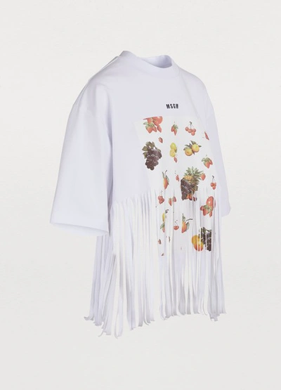 Shop Msgm Fringed Fruit Print T-shirt In White