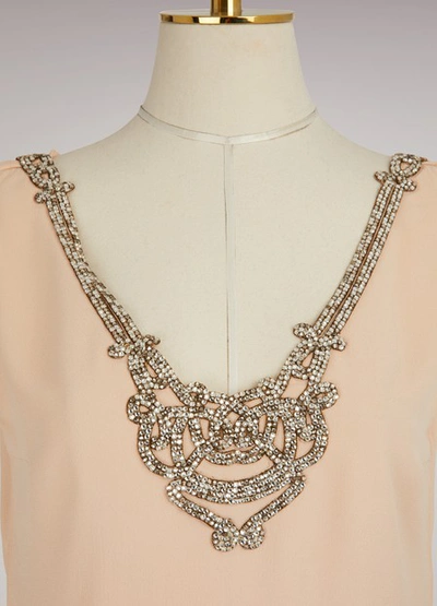 Shop Prada Bejeweled Collar Top In Light Pink