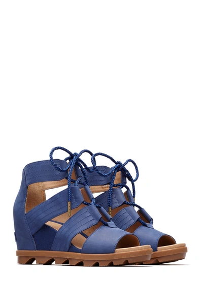 Shop Sorel Joanie Ii Lace-up Wedge Sandal In Blue Shadow