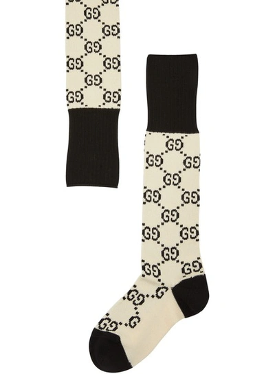 Shop Gucci Gg Socks In Ivory / Black