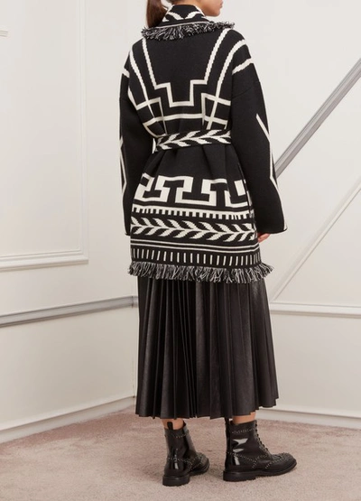 Shop Alanui Cashmere Cardigan In Black & White Lapponia W