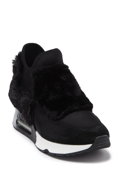 Shop Ash Lazer Faux Fur Sneaker In Black/blac