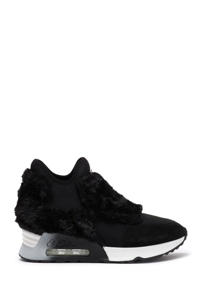 Shop Ash Lazer Faux Fur Sneaker In Black/blac