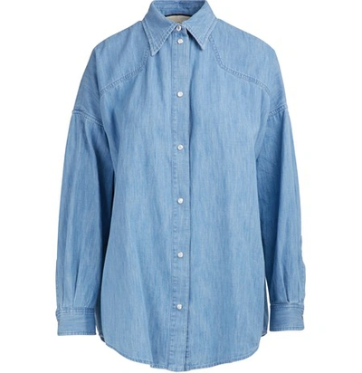 Shop Gucci Denim Shirt With Patches In Blue