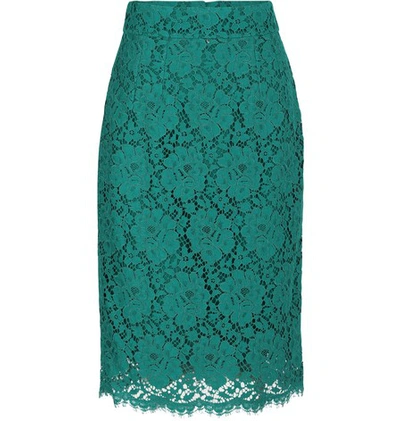 Shop Dolce & Gabbana Lace Skirt In Dark Green