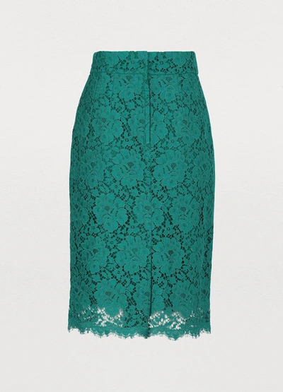 Shop Dolce & Gabbana Lace Skirt In Dark Green