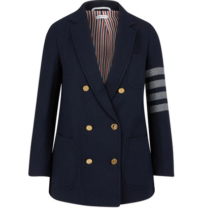 Shop Thom Browne Wool Blend Jacket In Navy