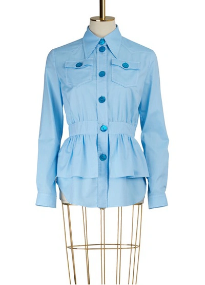 Shop Miu Miu Ruffled Oxford Shirt In Light Blue