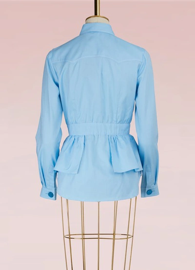 Shop Miu Miu Ruffled Oxford Shirt In Light Blue