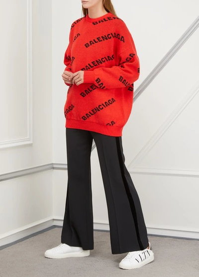 Shop Balenciaga Crew Neck Sweater In Orange Black