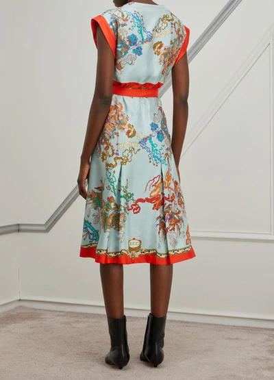 Shop Gucci Roi Soleil Silk Dress In Lightblue/red