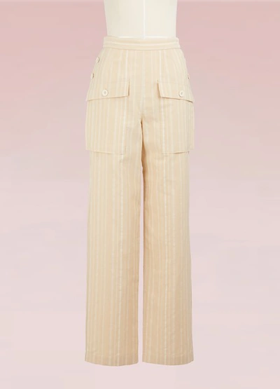 Shop Chloé Striped Cotton Pants In Beige