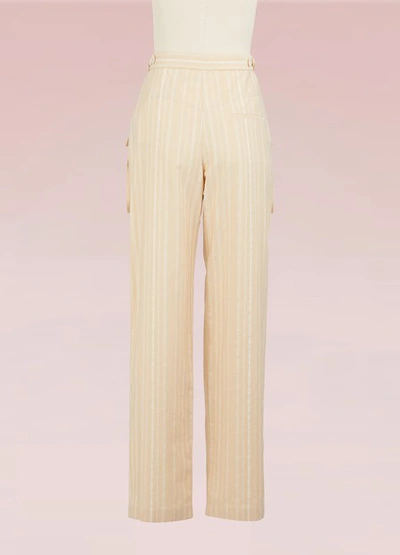 Shop Chloé Striped Cotton Pants In Beige