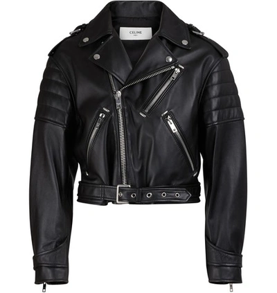 Quilted Dipped Lambskin Biker Jacket In Black
