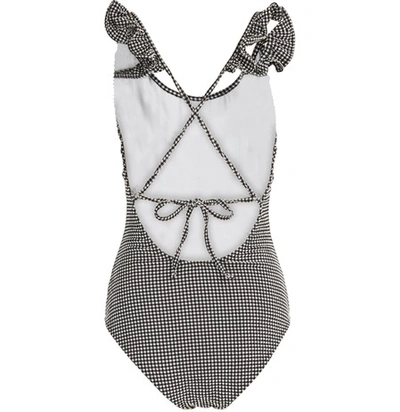 Shop Miu Miu Gingham Swimsuit In Black