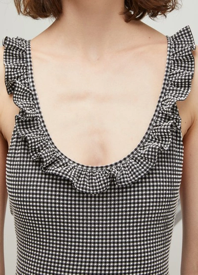 Shop Miu Miu Gingham Swimsuit In Black