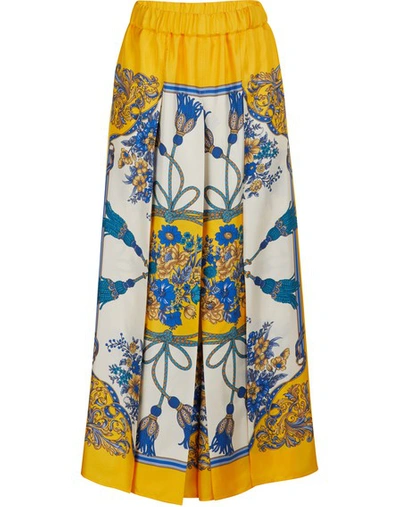 Shop Gucci Silk Printed Pants In Yellow