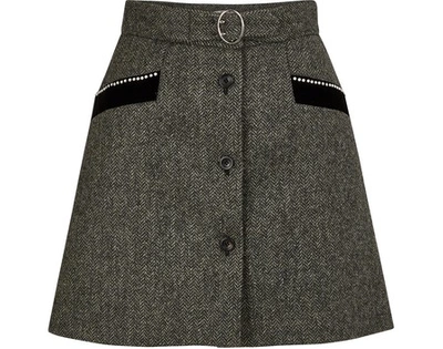 Shop Miu Miu Wool Skirt In Ardesia